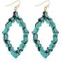 Bohemian Printed Natural Wood Geometric Statement Earrings - Stone Marble Effect Filigree Leaf, Teardrop, Moroccan Dangle
