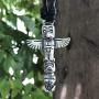 Surfer Tribal Jewelry Totem Pole Tiki Hawaiian Maori Polynesian Aztec Maya Native American Indian Alaskan Eskimo African Protection Amulet Pewter Mens Pendant Necklace Charm men Black Adjustable Cord