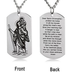 ZJFHTD St Christopher Saint Michael Archangel Dog Tag Necklace Protect Us Religious Travelers Prayer-C13