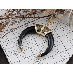 Alilang Womens Boho Tribal Native American Inspired Crescent Moon Bull Horn Bone Pendant Necklace