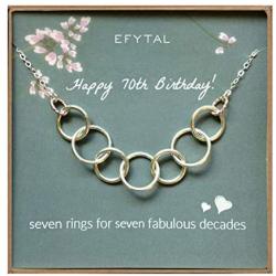 EFYTAL Happy 70th Birthday Gifts for Women Necklace, Sterling Silver 7 rings seven Decades Necklaces Gift Ideas