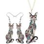 DUOWEI Acrylic Cute Sphynx Cat Earrings Necklace Sets Canadian Hairless Drop Dangle Pendant Jewelry Charms Gifrs for Women Teens Little Girls
