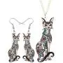 DUOWEI Acrylic Cute Sphynx Cat Earrings Necklace Sets Canadian Hairless Drop Dangle Pendant Jewelry Charms Gifrs for Women Teens Little Girls