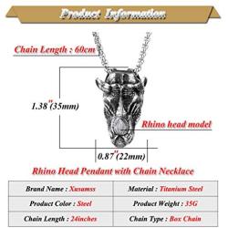 Xusamss Punk Rock Titanium steel Animal Rhino Head Pendant Necklace,24inches Link Chain