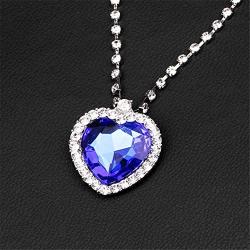 AILUOR Titanic Heart of The Ocean Neckalce, Royal Blue Crystal Created Sapphire Pendant with Silver Plated Necklace Jewelry