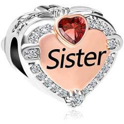 CharmSStory Rose Gold Sister Charms Heart Love Beads for Snake Chain Bracelets