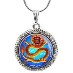 Retro Style Dragon Necklace Legend Dragon Jewelry Glass Gems Pendant Charm Gifts