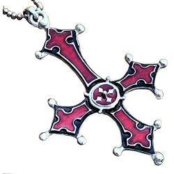 Gothic Jewelry Upside down inverted St Peter Cross Red Punk Rock Biker Heavy-Metal Fashion Satanic Protection Amulet Repel Enermy Magic Pewter Mens pendant necklace Charm Talisman w Silver Ball Chain