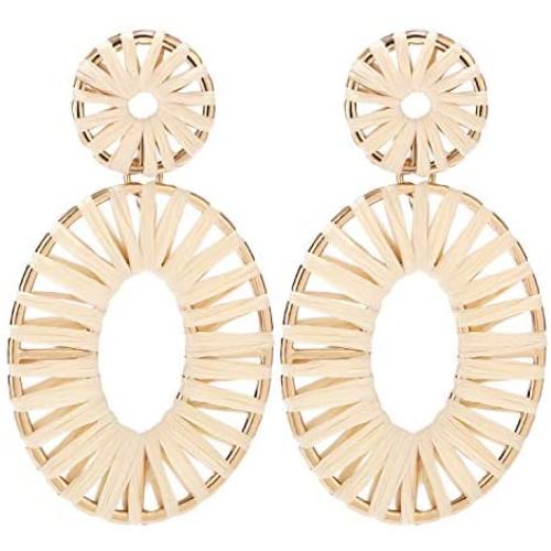 BaubleStar Raffia Tassel Hoop Drop Earrings Handmade Fashion Statement Jewelry for Women Girls