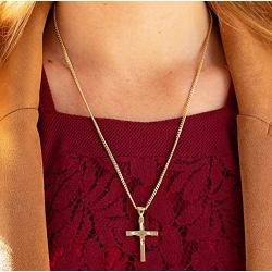 LIFETIME JEWELRY Four Diamond Cuts Cross Necklace 24k Gold Plated for Women Men