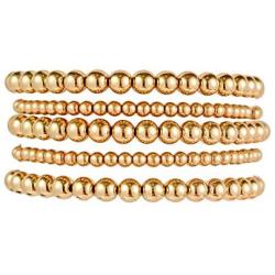 5 Pcs Beaded Stackable Bracelets Set Brass Bead Ball Chain Elastic Bracelets Gold/Silver Stretch Bracelets Stretchable Bangles Friendship Couple Simple Delecate Jewelry for Women Men