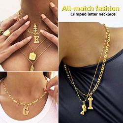 GOLDCHIC JEWELRY Initial Figaro Necklace, Personalized Men/Women A-Z Monogram Letter Choker Necklaces 18K Gold Plated with Figaro Chain 16''+2'' Adjustable -Gift Box Included