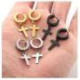Dangling Cross Hoop Earrings Set for Men Women Stainless Steel Piercing Cross Dangle Hinged Huggie Ear Jewelry Wearing Boys Girls