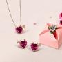 Valentine Red Cubic Zirconia CZ Devil Heart Shape Pendant Necklace For Women 925 Sterling Silver 16 Inch