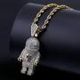 MOLEK Hip Hop 18K Gold Plated Micro Pave AAA CZ Astronaut Pendant Necklace with 24 Stainless Steel Rope Chain Iced Out Jewelry for Men and Women