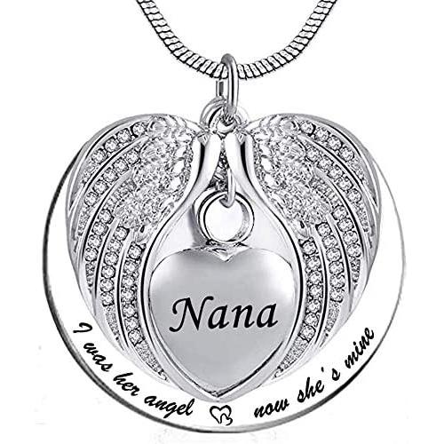 I was His/Her Angel Now Hes/Shes Mine - Wings Urn Necklace for Ashes Cremation Keepsake Pendant Dad Mom Grandma