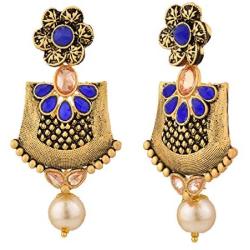 Efulgenz Boho Vintage Antique Gold Ethnic Gypsy Tribal Indian Bollywood Crystal Pearl Drop Dangle Earrings Jewelry Set