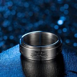 IFUAQZ Mens Womens Stainless Steel Spinner Ring 8MM Animal Cute Kitty Cat Band Stress Relief