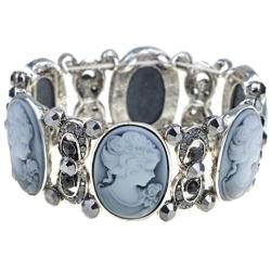 Alilang Stretchy Antique Silvery Tone Clear Crystal Rhinestones Victorian Cameo Lady Bangle Bracelet