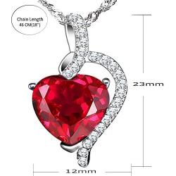 MABELLA Heart Simulated Red Ruby Pendant Necklace Stud Earrings Sterling Silver Jewelry Set for Women