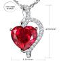 MABELLA Heart Simulated Red Ruby Pendant Necklace Stud Earrings Sterling Silver Jewelry Set for Women