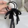 DAMLENG Fashion Lightweight Handmade Black Beaded Hoop Earrings Unique Long Ribbon Bow Tassel Dangle Drop Earrings Jewelry for Women Girls