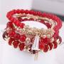 Bohemian Beaded Bracelet for Women and Girls Multi-layer Stackable Stretch Bracelet Color Crystal Beach Bracelet Set