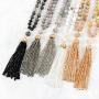 RIAH FASHION Bohemian Pendant Beaded Long Statement Necklace - Sparkly Crystal Bead Boho Teardrop, Natural Stone, Tassel Charm Wrap Lariat