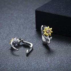 Sunflower Earrings 925 Sterling Silver Flower Stud Earrings Hoop Huggie Sleeper Earrings You are My Sunshine Jewelry Gifts for Women Girls Hypoallergenic Earrings for Sensitive Ears
