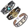 CHUYUN 3 Pcs 12 Zodiac Constellation Bracelets Set for Women Stainless Steel Beaded Leather Cuff Bangle Retro Jewelry