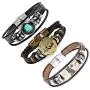 CHUYUN 3 Pcs 12 Zodiac Constellation Bracelets Set for Women Stainless Steel Beaded Leather Cuff Bangle Retro Jewelry
