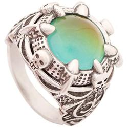 Mood Ring Antique Sterling Silver Finish Handmade Mood Stone Unique Cool Skull Claw Pattern for Men