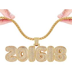 DIY Full CZ Bubble Letter Necklace Men Women Personalized Hip Hop Jewelry Platinum or 18K Gold Plated Customizable 1-6 Pcs Bling Initials Pendant,Tennis Chain or Spiga Chain 18-30 Inch, with Gift Box