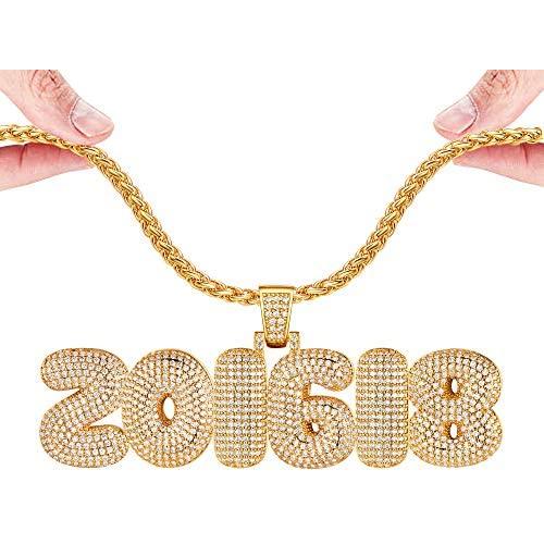 DIY Full CZ Bubble Letter Necklace Men Women Personalized Hip Hop Jewelry Platinum or 18K Gold Plated Customizable 1-6 Pcs Bling Initials Pendant,Tennis Chain or Spiga Chain 18-30 Inch, with Gift Box