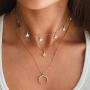 YienDoo Bohemia Multilayer Necklace with Octagonal Moon Crescent Pendant Gold Chain Jewelry for Woman and Girls