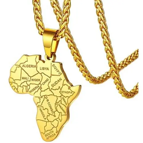 FaithHeart African Map Necklace, Stainless Steel Africa Map Flags Pendant Hip Hop Jewelry for Men Women with 24 Inch Wheat Chain FaithHeart African Map Necklace, Stainless Steel Africa Map Flags Pendant Hip Hop Jewelry for Men Women with 24 Inch Wheat Chain