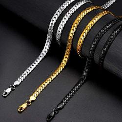 U7 Men Women 18K Gold Plated Necklace with Gift Box 18KGP Stamp Hip Hop Jewelry 4 Colors 6MM-9MM Wide Snake Curb Link Chain,Length 18 Inch-32 Inch,Custom Text Engravable
