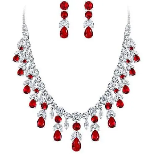 BriLove Womens Wedding Bridal CZ Cluster Leaf Teardrop Statement Necklace Dangle Earrings Set BriLove Womens Wedding Bridal CZ Cluster Leaf Teardrop Statement Necklace Dangle Earrings Set