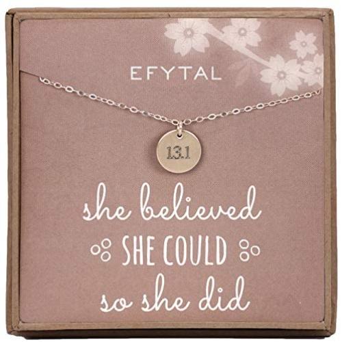 EFYTAL Half Marathon 13.1 Necklace, 925 Sterling Silver Disc Jewelry Gift for Athlete, Gifts for Athletes Runners