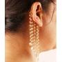 Touchstone Indian Bollywood Trendy and Innovative Look Faux Pearls hangings Long Bridal Chandelier Designer Jewelry Earrings for Women in Gold Tone