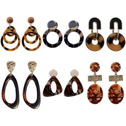 6 Pairs Resin Acrylic Vintage Drop Dangle Stud Earrings Jewelry for Women and Girls(Factory direct sales)