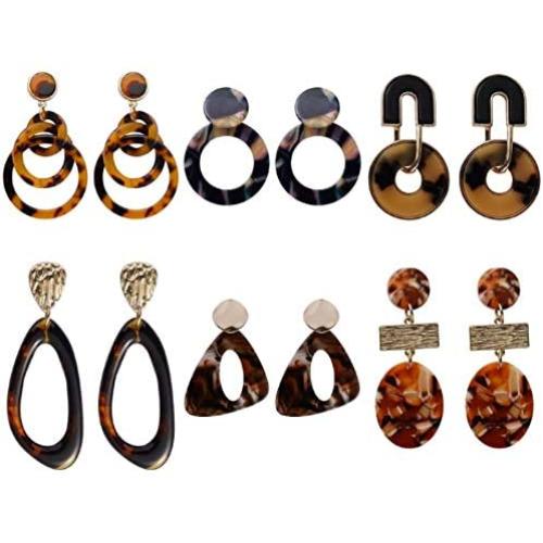 6 Pairs Resin Acrylic Vintage Drop Dangle Stud Earrings Jewelry for Women and Girls(Factory direct sales)