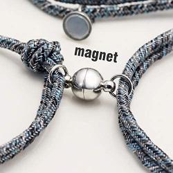 Personalized Magnetic Couple Bracelets,Braided Bracelet with Magnetic Charm for Couple Gift Jewelry 2pcs