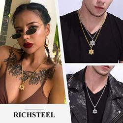Richsteel Star of David Necklace for Men Women Stainless Steel/18K Gold Plated Hexagram Pendant with 22 Inches Chain Jewish Israel Jewelry