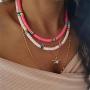The Woos Surfer Choker Lightweight Soft Polymer Clay Necklace Colorful African Vinyl Disc 6mm Beades Necklace Collar Adjustable Handmade Boho Beach Jewelry for Women Girls