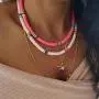 The Woos Surfer Choker Lightweight Soft Polymer Clay Necklace Colorful African Vinyl Disc 6mm Beades Necklace Collar Adjustable Handmade Boho Beach Jewelry for Women Girls