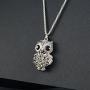 NEOGLORY Jewelry Full of Rhinestone Owl Long Chain Pendant Necklace 2 Colors with Jewelry Box