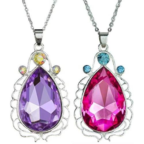 2pcs Sofia Amulet Necklace Teardrop Amethyst Pendant Necklace Sofia The First Princess Costumes Jewelry Girls Necklace