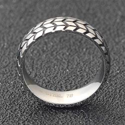 Oakky Mens Stainless Steel 6mm Tire Tread Grooved Biker Ring Motorcycle Style Gold/Silver