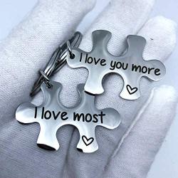 AMOR SPES 2pcs Couples Key Chain Set I Love You More I Love You Most Stainless Steel